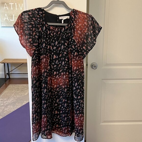 BCBGeneration  Black Floral Boho Sheath Dress Small Flutter Sleeve Flowy Dress - Picture 2 of 6